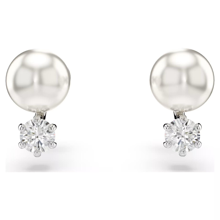 Matrix set Crystal pearl, Round cut, White, Rhodium plated